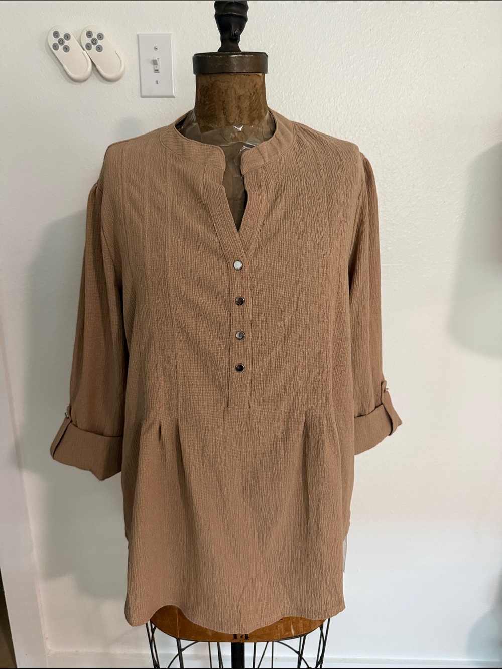 Ava & Grace Taupe Button-Front Tunic